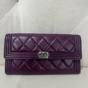 Chanel Boy Wallet Dark Purple Quilted Lambskin leather